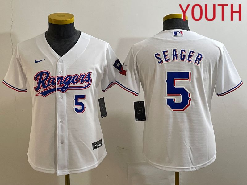 Youth Texas Rangers #5 Seager White Game Nike 2023 MLB Jersey style 3->texas rangers->MLB Jersey